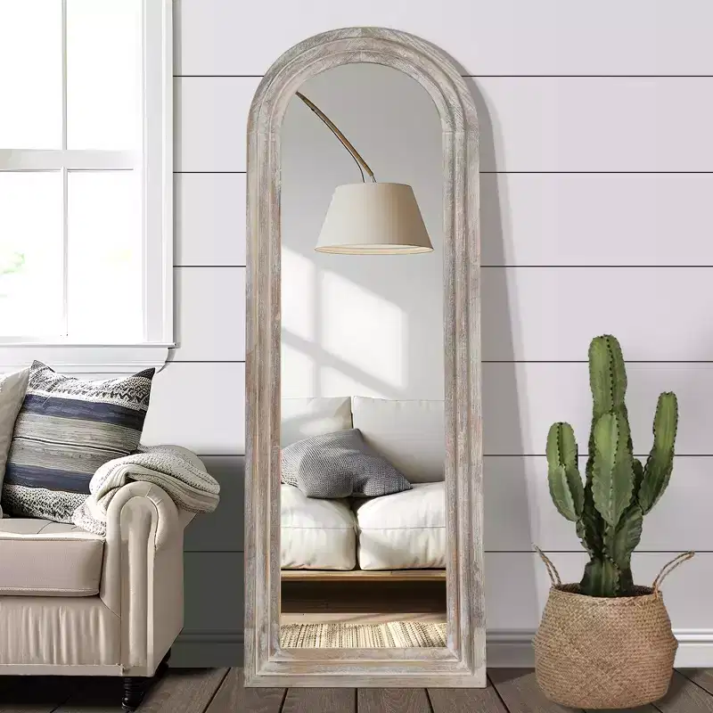 Arched Wooden Step Decorative Wall Mirror Hanging Mirror