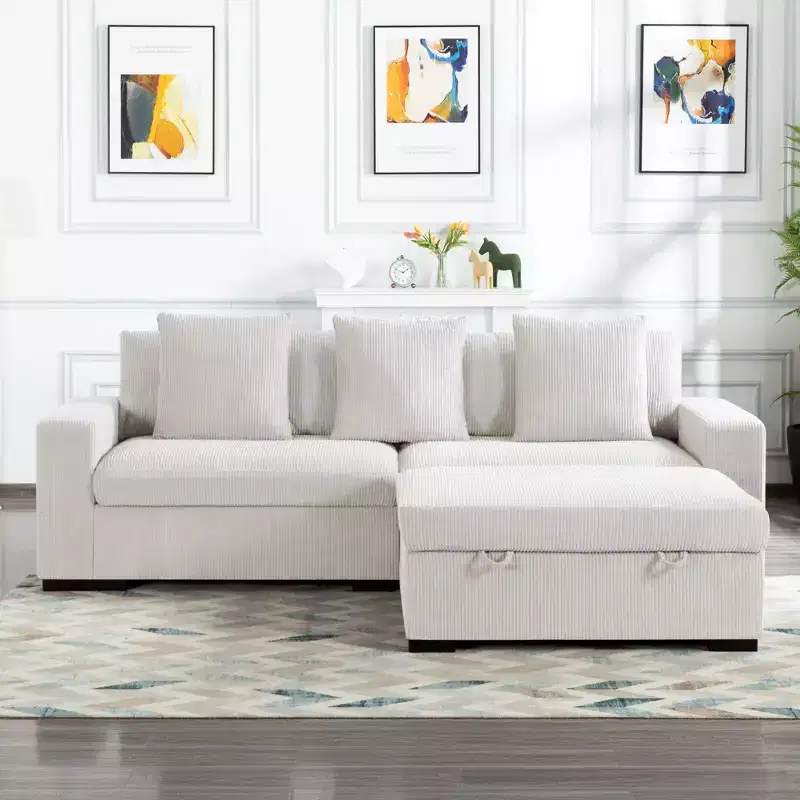 103.5 Modular Sectional Sofa With Ottoman, Corduroy Material Indoor Sofa
