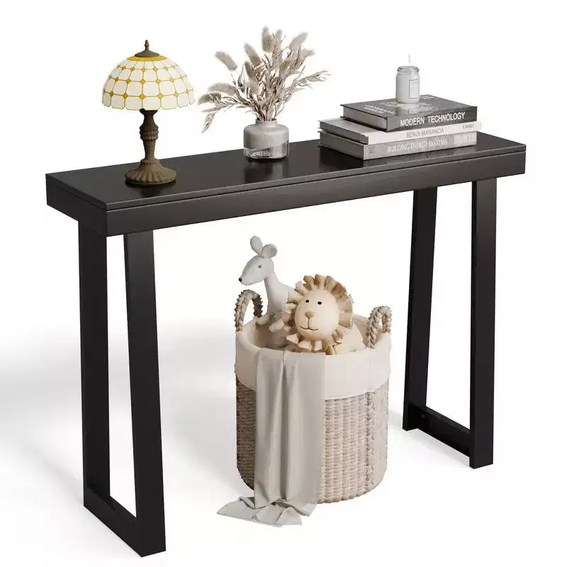 Black Pine Wood Console Table for Entryway or Hallway – 1-Person Use