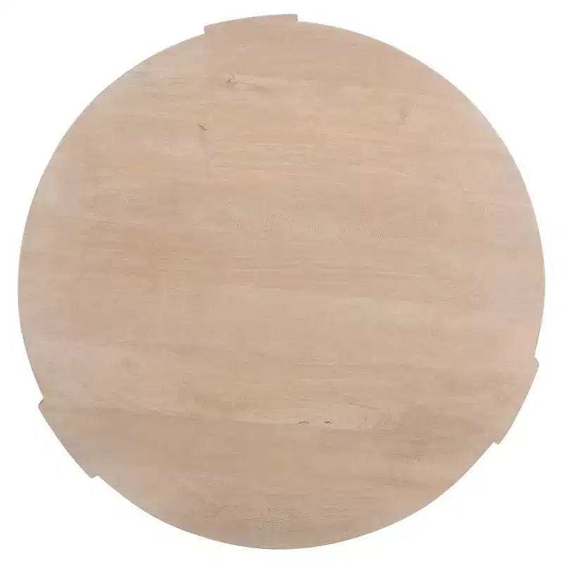 Royal Hampton 35 Inch Round Drum Coffee Table with 3-Leg Base, Sandblasted Mango Wood