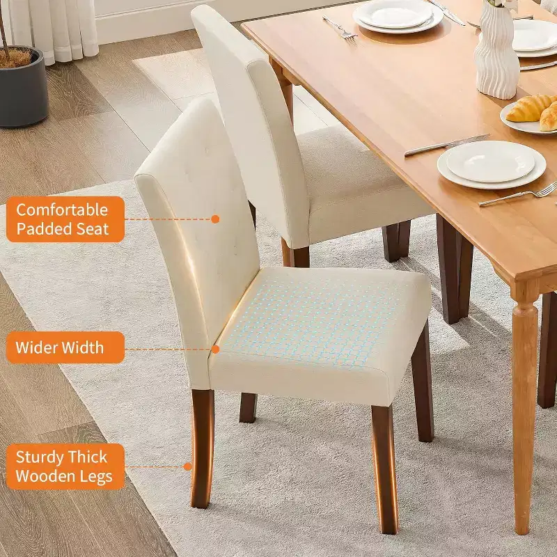 Button Tufted Parsons Dining Chairs Set of 2, Upholstered Fabric Kitchen Chairs with Padded Seats & Wood Legs, Living Room Kitchen Furniture