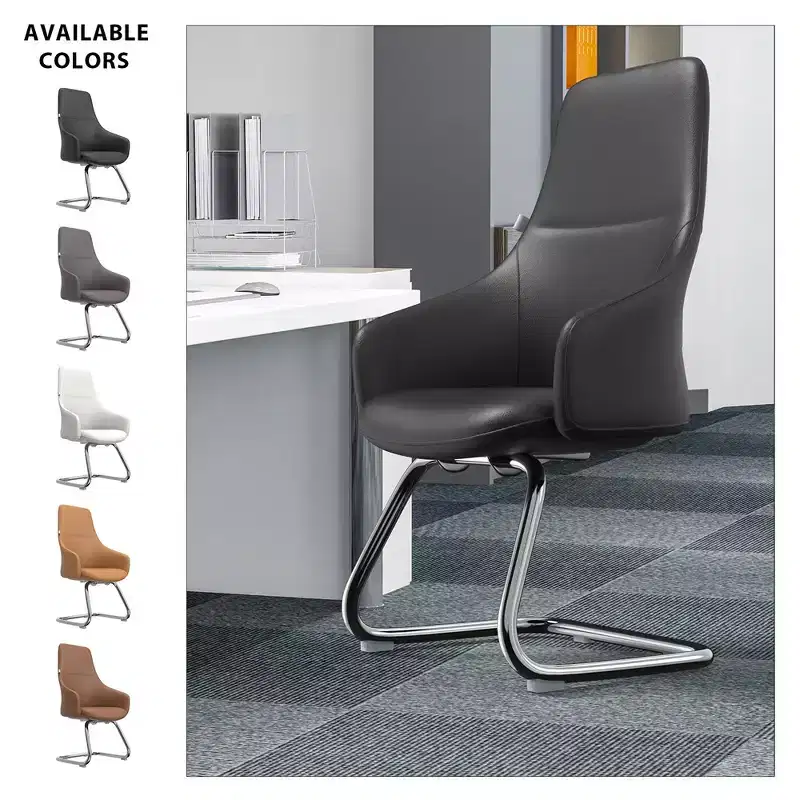 Ergonomic Faux Leather Office Chair Iron Sled Base Adjustable Height 330 lbs Capacity