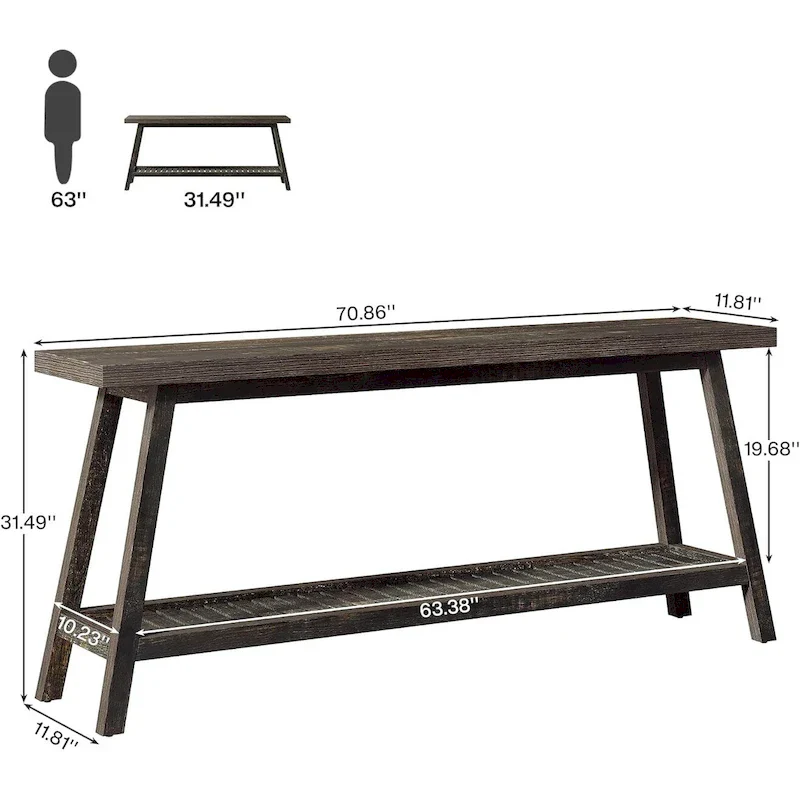 70.9 Inches Farmhouse Console Entryway Table 2 Tiers Narrow Long Behind Couch Sofa Table