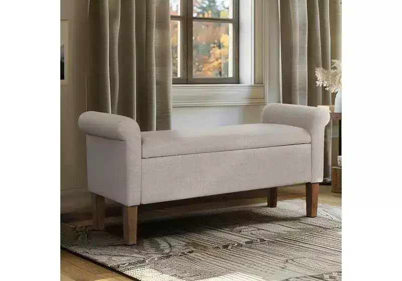 Accent Lift-Top Wooden Ottoman Bench with Two Side Arms,Upholstered Shoe Bench Storage Bench for Living Room,Bedroom