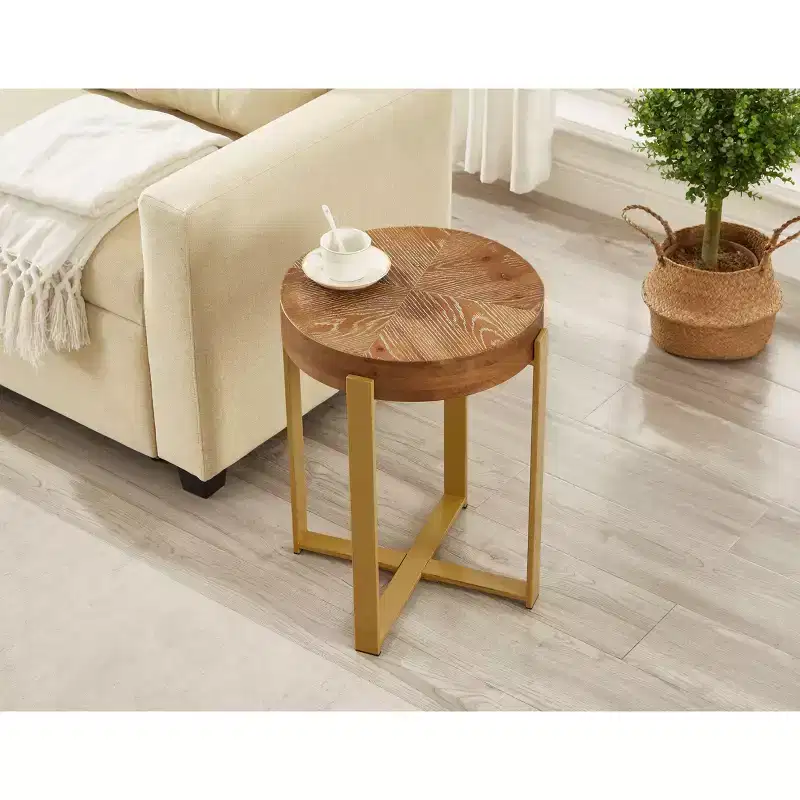 16 Rustic Farmhouse Round Wood End Table with Metal Leg