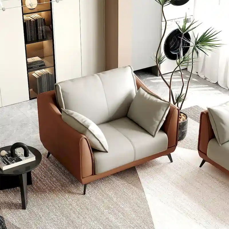 Orange Faux Leather Accent Chair with Black Legs, Single Seat