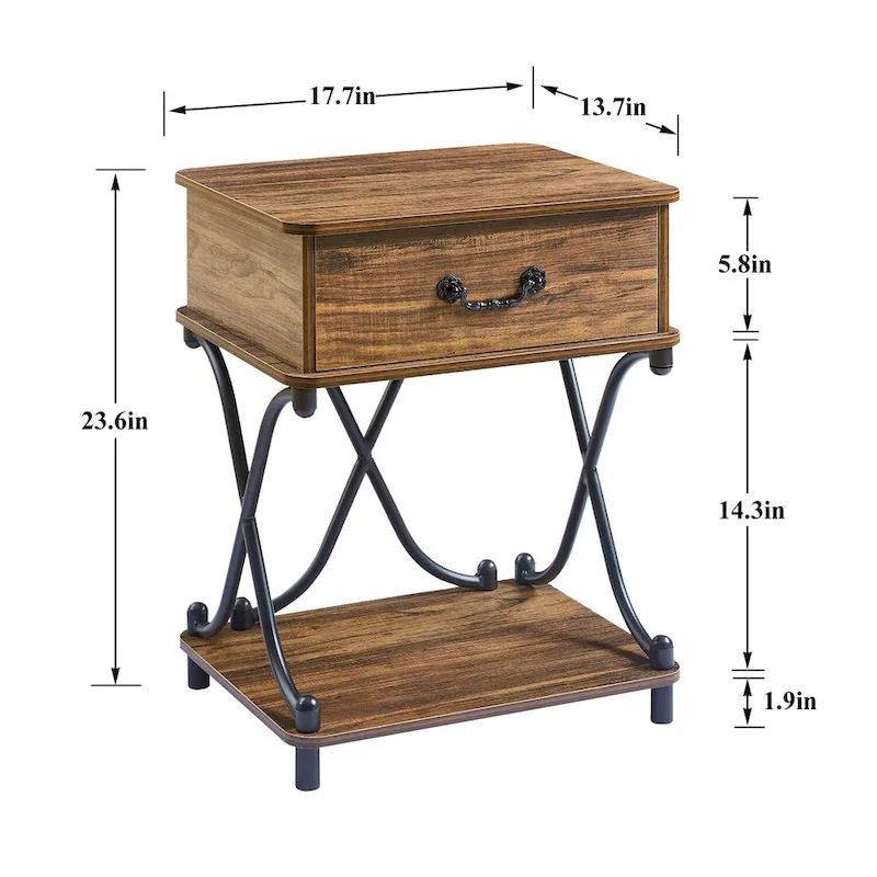 Modern 1-Drawer Nightstand with Storage Shelf, X-design End Side Table, of 2