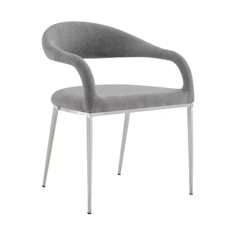 HomeRoots Set of Two Gray And Silver Upholstered Polyester Open Back Dining Arm Chairs