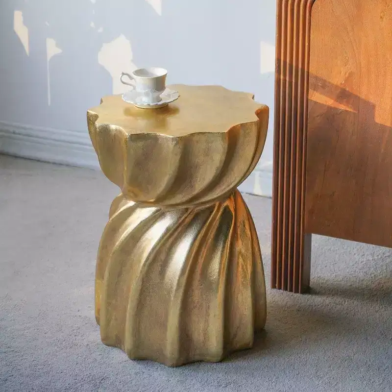 Jimin Modern Lightweight Concrete Accent Stool with Sculptural Swirl Design