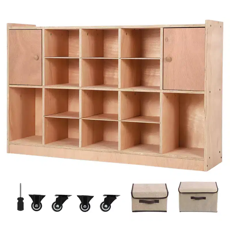 1 Set of Plywood Coat and Hat Lockers (Model: CL-015) with Doors and Twelve Compartments