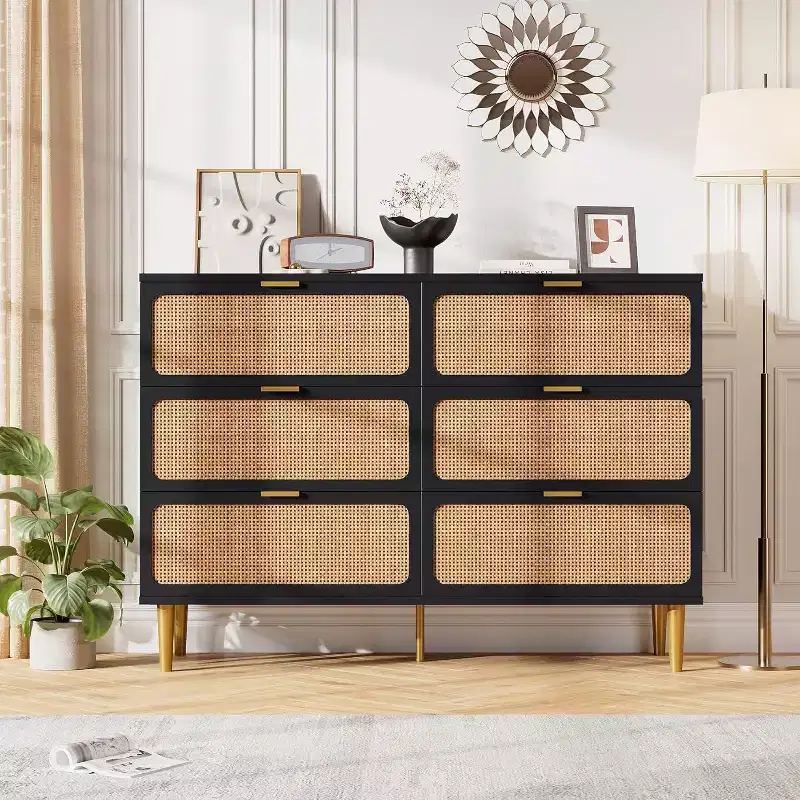 6-Drawer Double Dresser - Wide Top Deep Storage Chest for Bedroom Living Room
