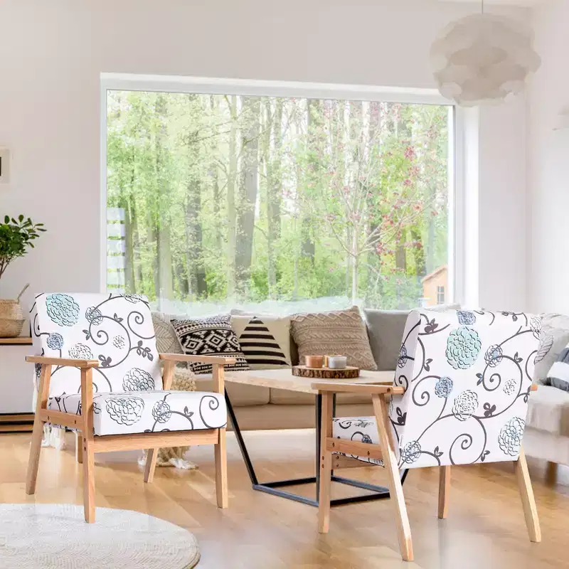 2PCS Accent Armchair Upholstered Chair Home Office w/ Wooden Frame White/Blue/Yellow