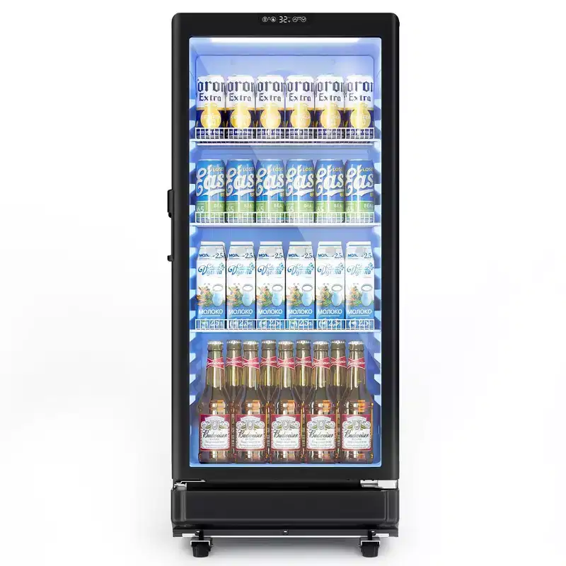 EUHOMY 6 cu. ft./220 Cans Beverage Refrigerator Freestanding, Glass Door & LED Light, Efficient cooling, for Home/Bar/Office, Black