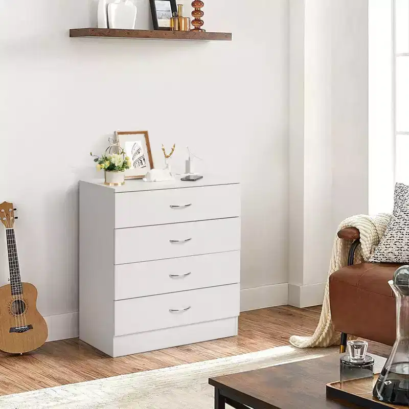 4-Drawer Nightstand with USB Ports & Outlet, White