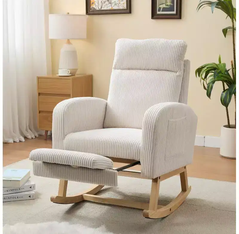 Modern Rocking Accent Chair with Side Pocket and High Backrest, Glider for Bedroom Nursery