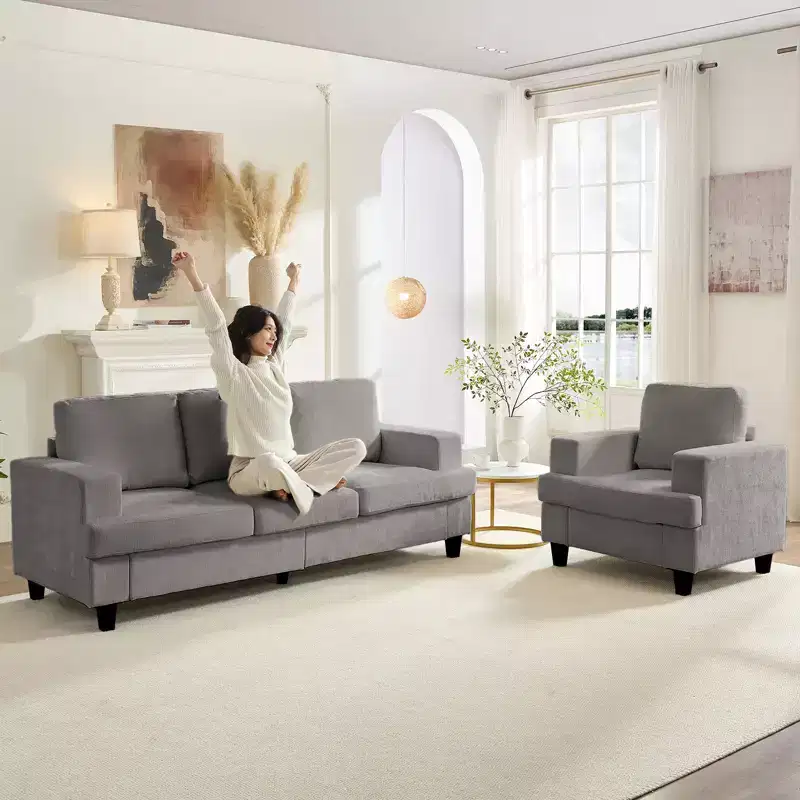 Mjkone 82Chenille 3-Seat Straight Sectional Sofa with 56''Armchair,2 Piece Living Room Sectional Sofa Furniture Sets
