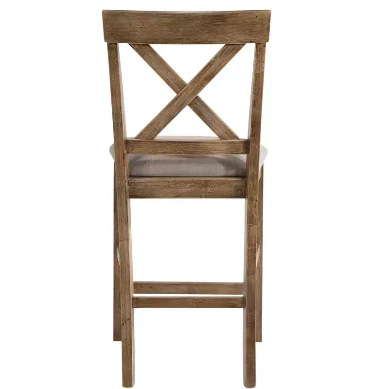 Set of 2 Fabric Upholstered Counter Height Chairs with X-Back & Wood Frame, Brown and Gray