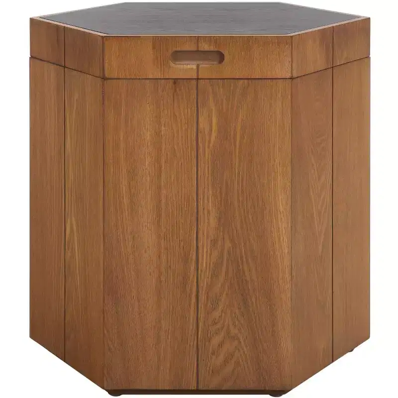 Hexagon Tray Top Accent Table with Under-Lid Storage, Mid-Century, 30 lb Capacity