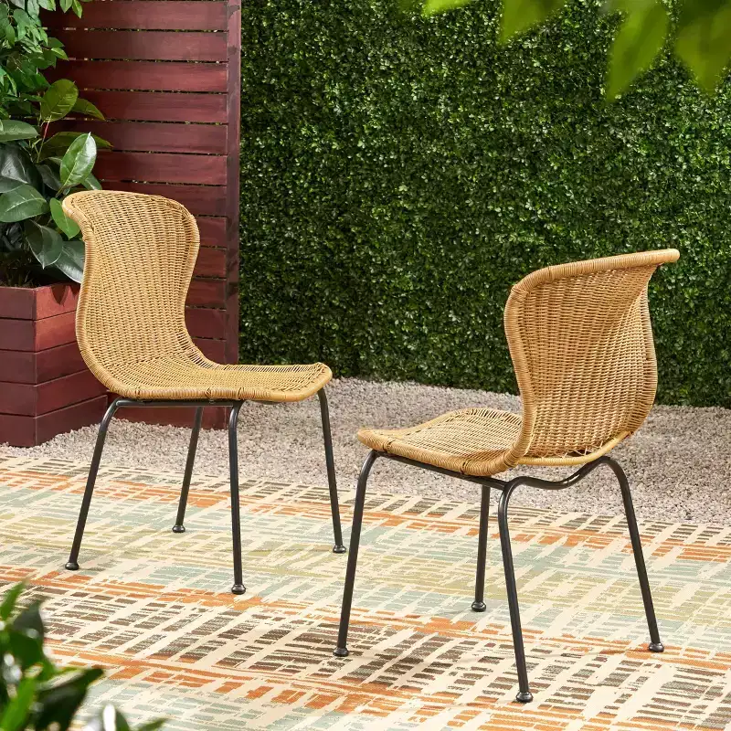 TUYOHW Boho Style Wicker Rattan Patio Accent Chairs,Set of 2,Outdoor Dining Chairs with Sleek Legs & Foot Pads,Patio Furniture Seating,Natural/Black