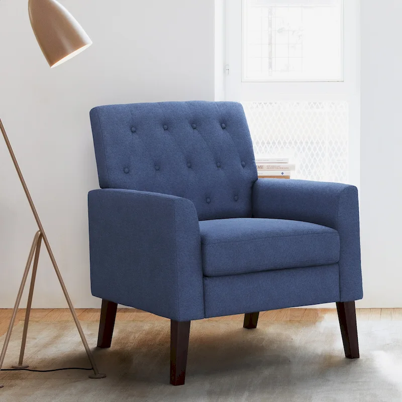 LUE BONA Linen Accent Chair Comfy Living Room Chair with Arms Upholstered Button Tufted Armchair Modern Arm Chairs