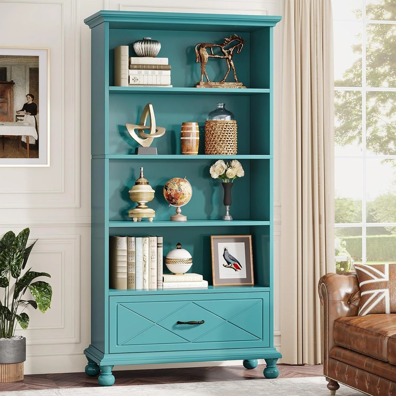 6-Shelf Bookcase Bookshelf with Drawer 71 Book Shelf for Living Room