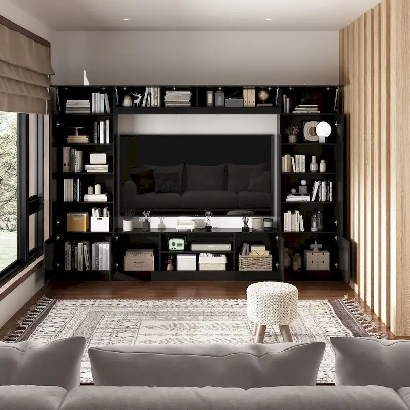Versatile Wall Unit TV Stand LED Lighting - Accommodates TVs up to 75