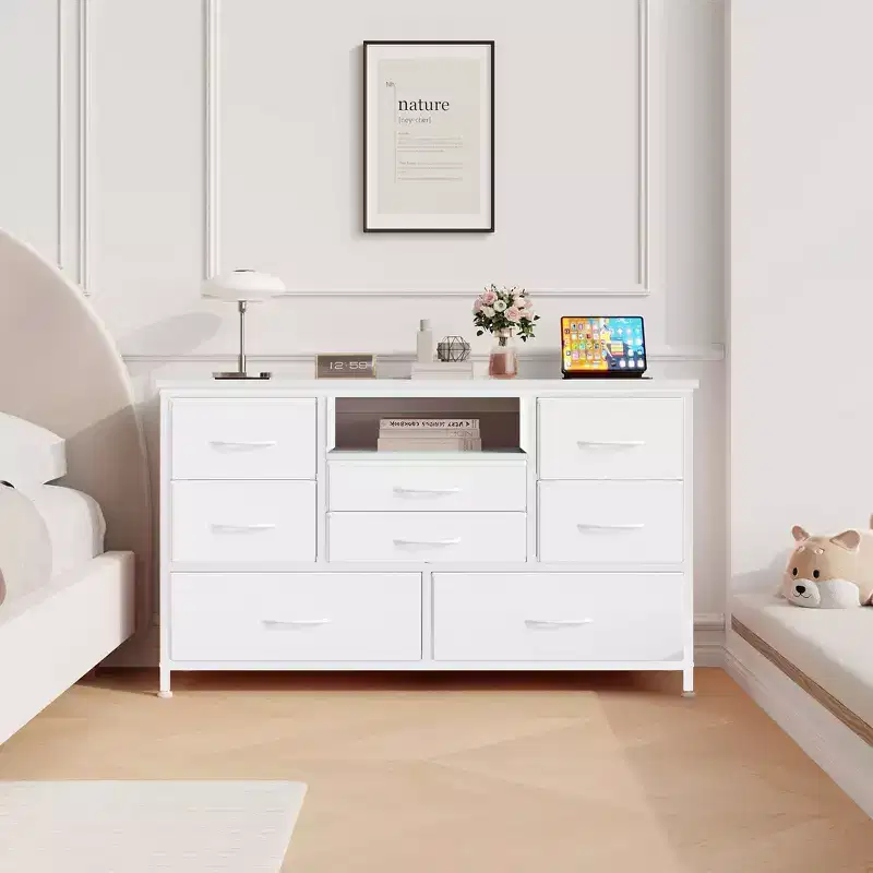 8-Drawer Dresser TV Stand with LED Lighting and Power Outlets