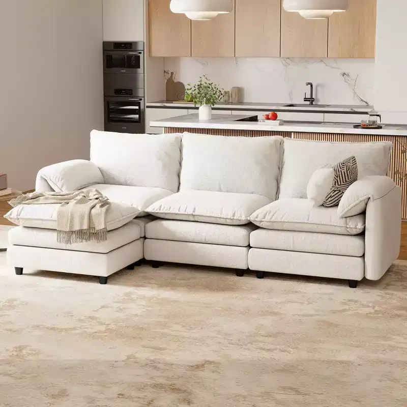 Sectional Sofa Couches L-Shape Upholstered Cloud Couch Sofa Couch Set With Ottomans 2 Seats Comfy Couch No Assembly