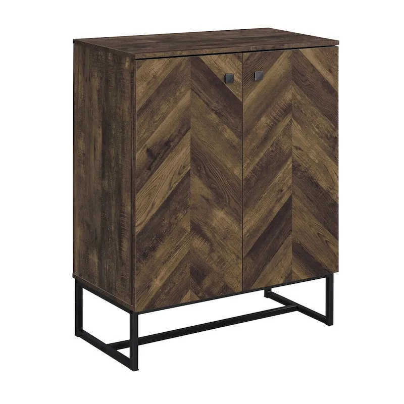 41 Inch 2 Door Accent Cabinet Console, Sled Legs, Chevron Wood Brown