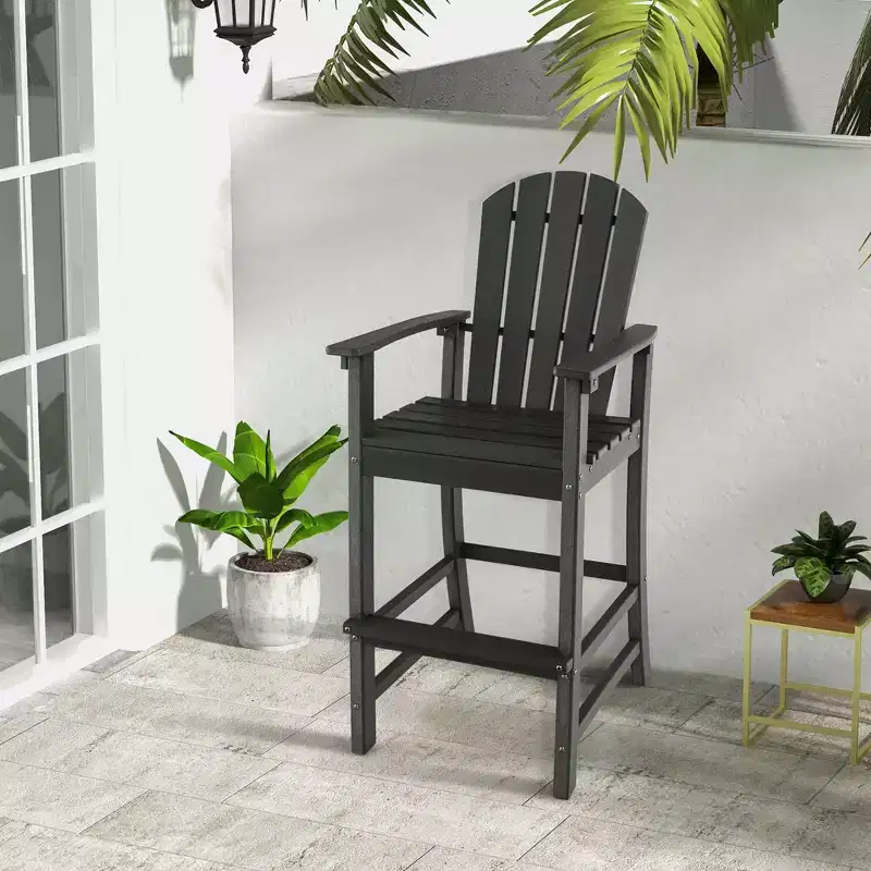 Costway Outdoor HDPE Bar Height Stool Patio Tall Chair Armrest Footrest All Weather Navy/Turquoise/Grey/Black