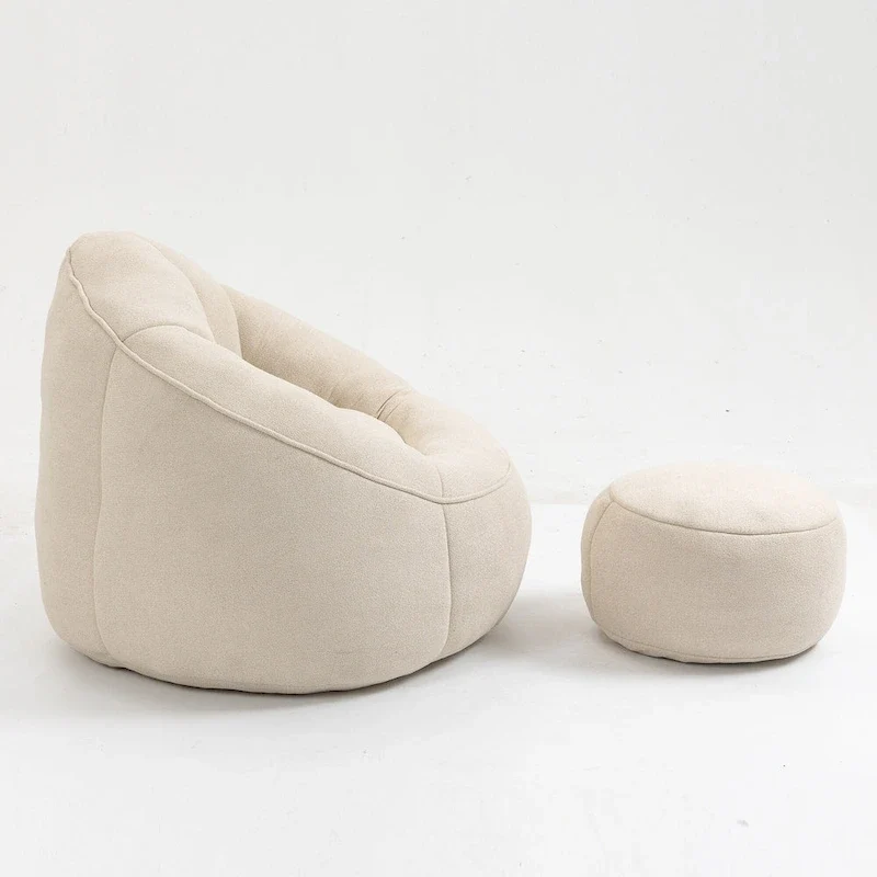 Beige Modern 40 Microfiber Accent Chair with Ottoman