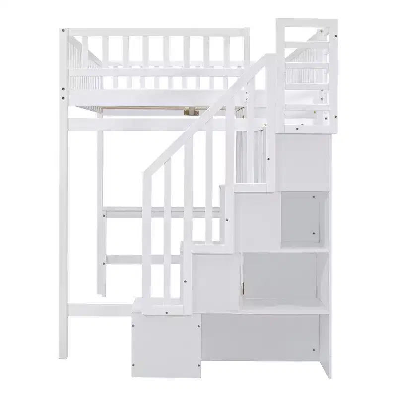 Wood Full Size Loft Bed with Bookshelf, Desk, Drawers & Wardrobe 94.4''L x 57''W
