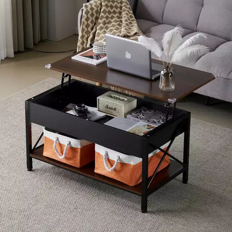 36 Lift Top Coffee Table with Cloth Storage Bins, Rustic Farmhouse Coffee Tables for Living Room, Espresso