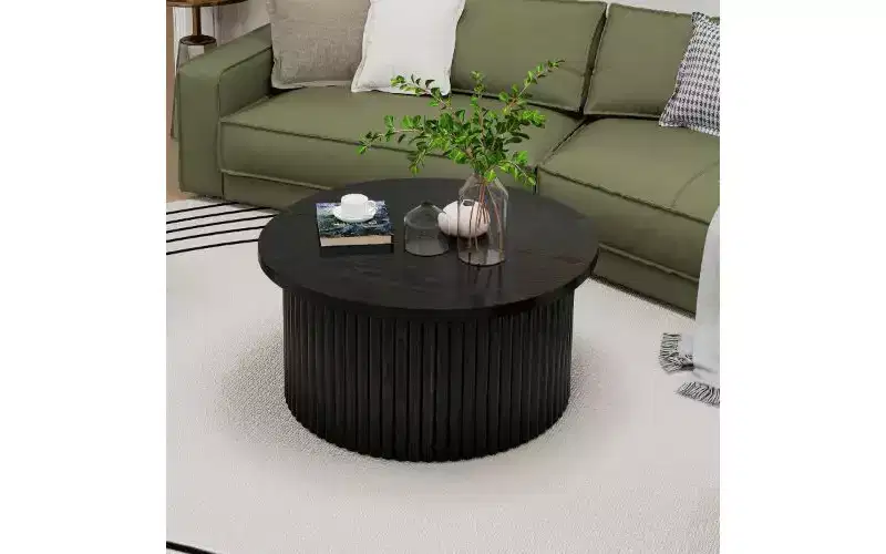 Round Nesting Coffee Table with Wood Grain Legs and Storage Space