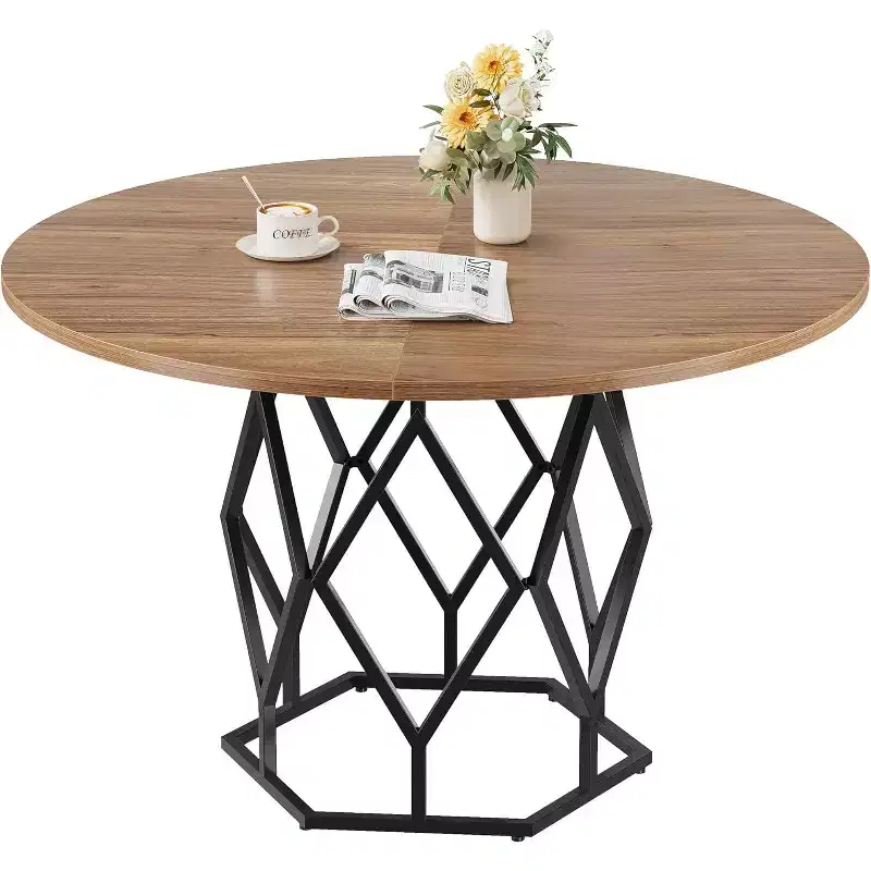 47'' Round Dining Table 4-6 People Kitchen Dining Room Tables w/ Metal Base (No Chiar)