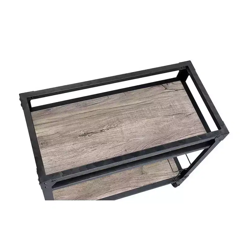 Rustic Oak Bar Serving Cart – Charcoal Finish, Caster Wheels