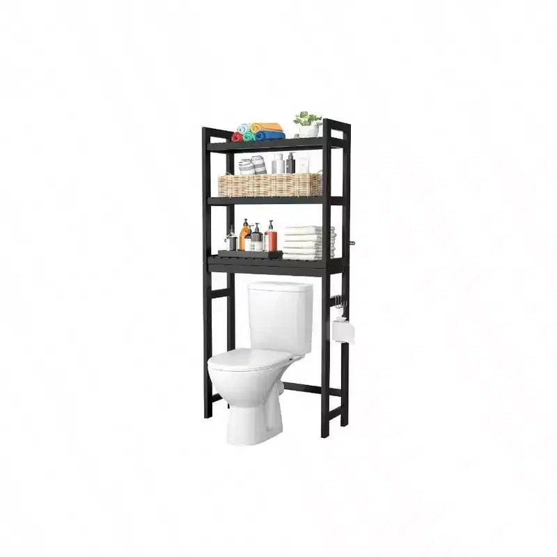 Over Toilet Storage Shelf 3 Tier Above Toilet Organizer Rack with 3 Hooks Freestanding Bathroom Tower Shelf Unit Small Space