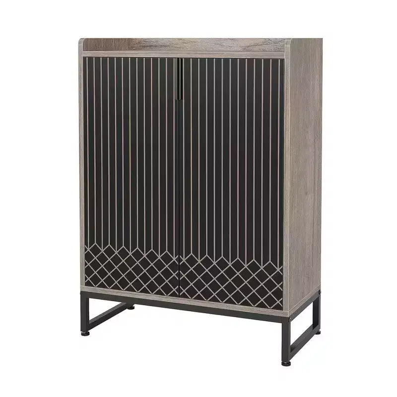 5-Tier Modern Shoe Cabinet with Doors,Holds 20 Pairs Shoe Storage Organizer with Adjustable Shelves,Entryway Hallway Cabinet,Black & Gray