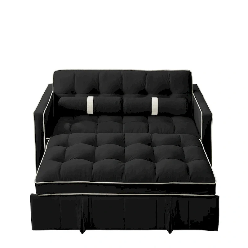 Modern 55.5 Pull Out Sleep Sofa Bed 2 Seater Loveseats Sofa Couch with side pockets, Adjsutable Backrest and Lumbar Pillow
