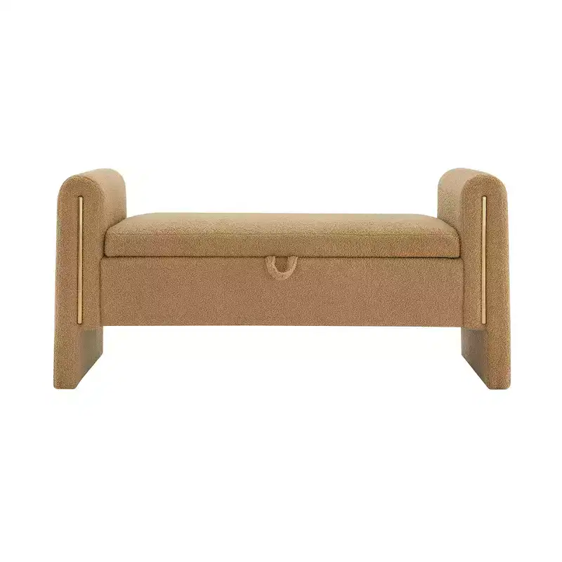 TUYOHW Modern Bed End Bench with Arms and Storage, Upholstered Large Foot Rest Stool, Comfy Window Vanity Bench for Living Room, Coffee