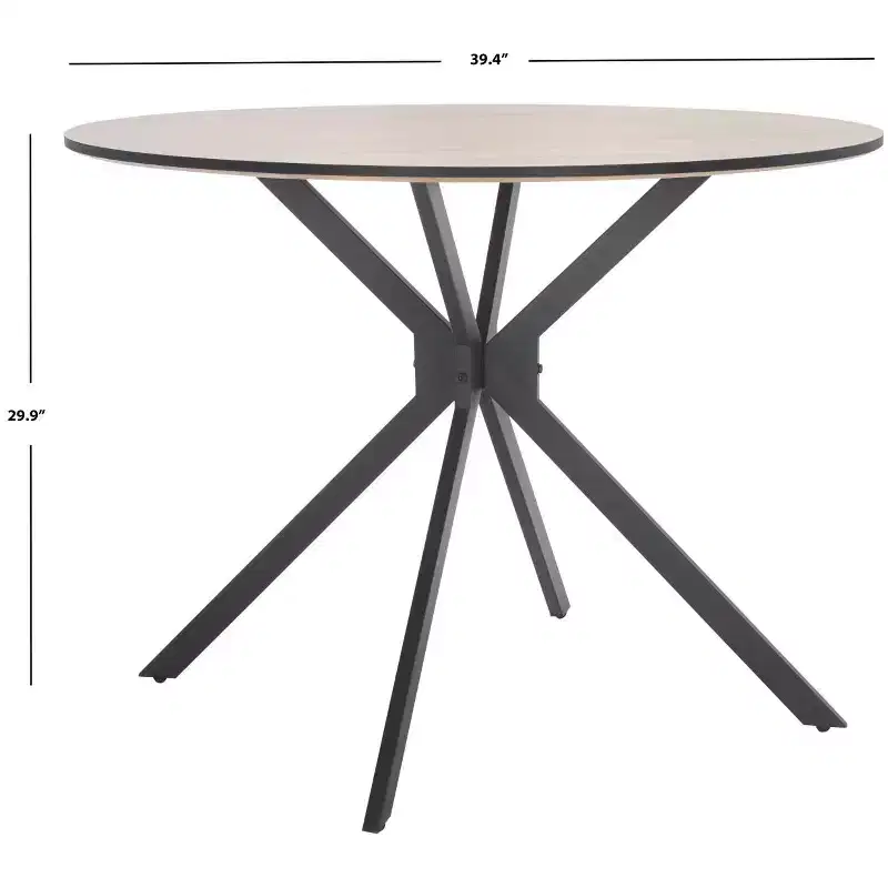 Round Mid-Century Bistro Dining Table, Natural Wood Top & Black Base, Seats 2