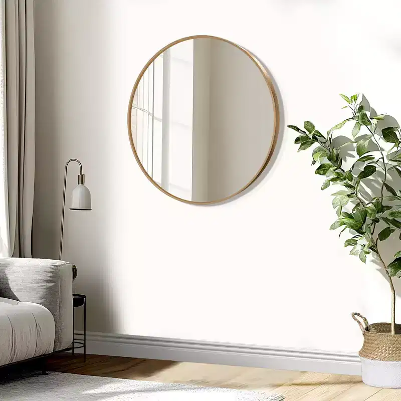 Circular Wall Mirror with Thin Edge in Gold Color, Aluminum Alloy