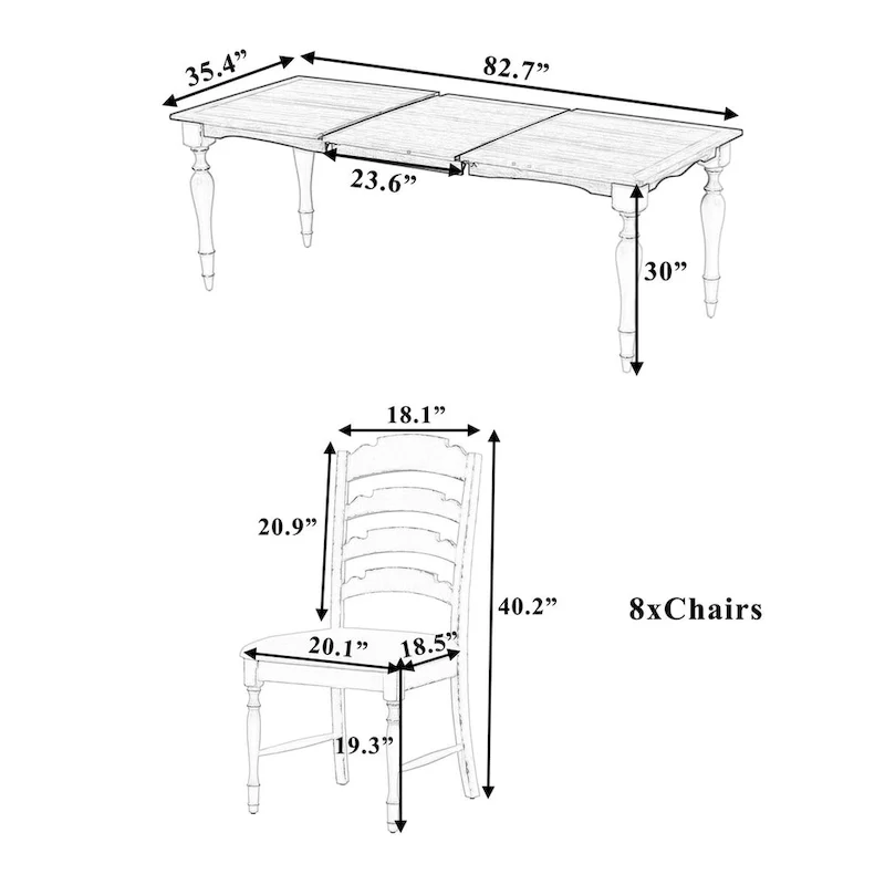 9-Piece Extendable Dining Table Set with 8 Upholstered Dining Chairs