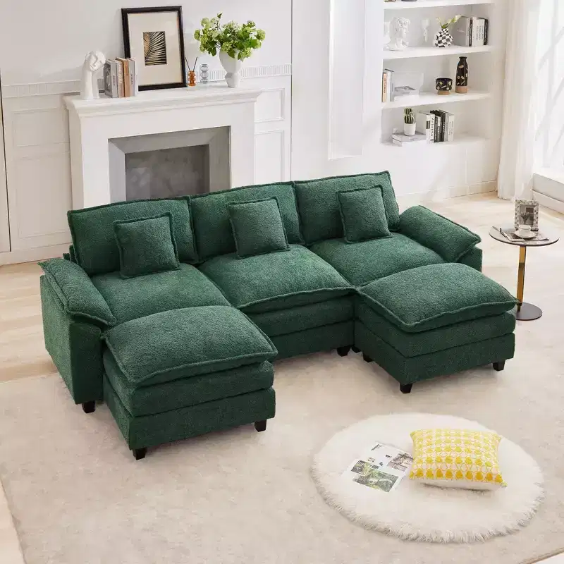Likepay 105.9 in. Chenille Fabric 5 seat Sectional Sofa with 2 Ottomans