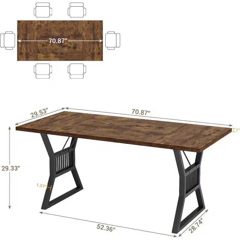 Large Dining Table for 6-8, Industrial Wooden Kitchen Table with Sturdy Metal Legs, Rectangular Long Dinner Table for Kitchen, Dining Room
