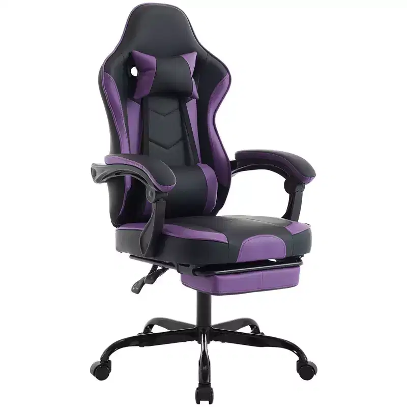 Ora Maison Ergonomic Gaming Chair with Footrest and Massage Lumbar, Height Adjustable Swivel Computer Chair for Adults, 300lb Capacity, Purple