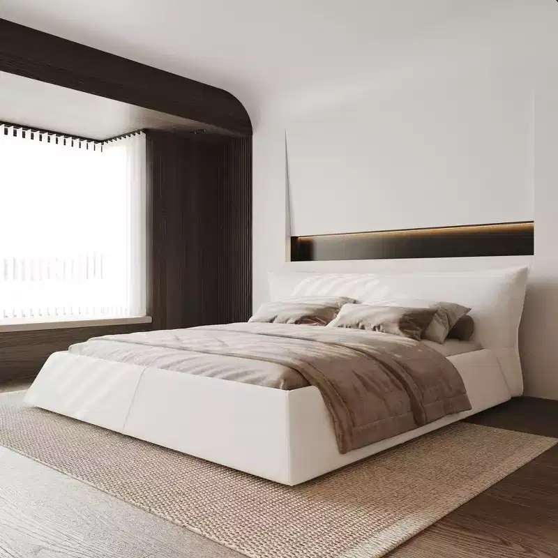 Whisen King Size Upholstered Platform Bed, Metal & Solid Wood Bed Frame with Special Shaped Velvet Headboard
