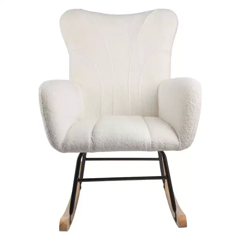 Rocking Chair Teddy Fabric Upholstered Chair Ergonomic Modern Rocker