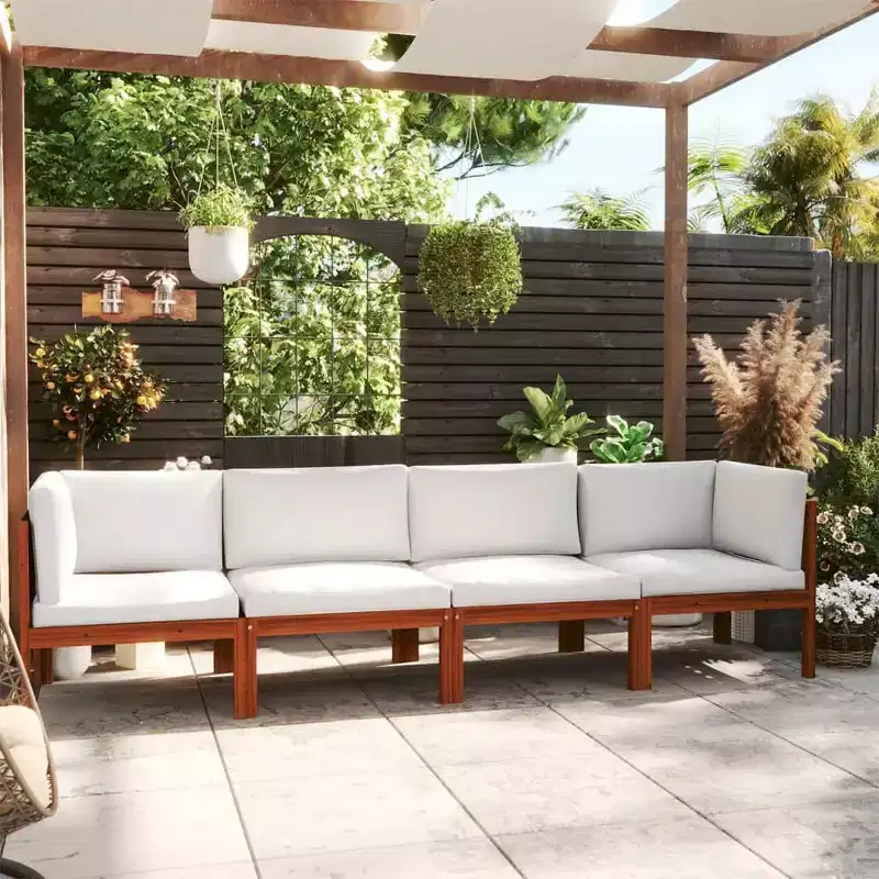vidaXL Garden Sofa Cream Solid Acacia wood 4-Seater Garden Sofa
