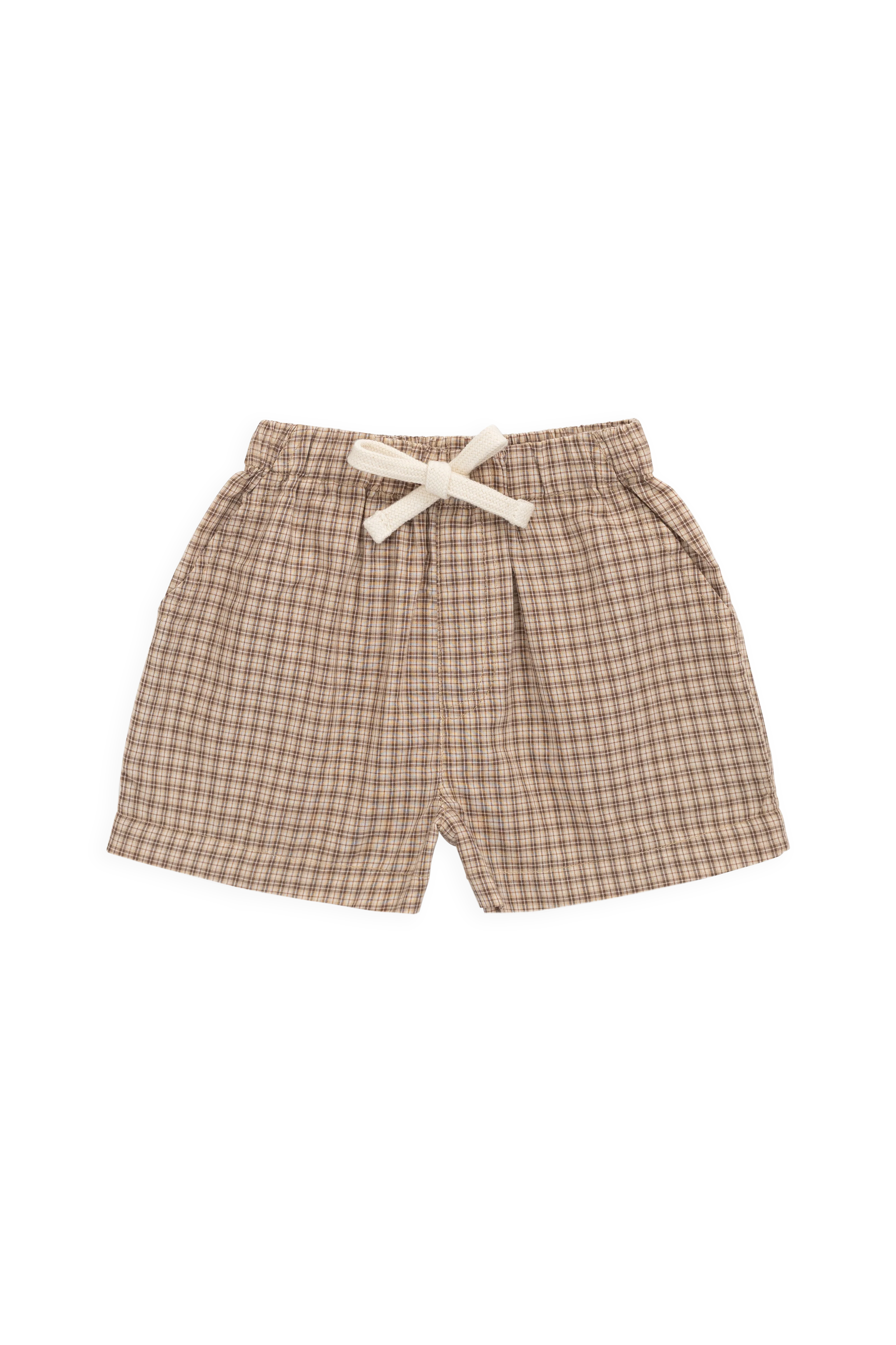 Classic Cocoa Check Cotton Short with Decorative Waist Tie & Relaxed Fit
